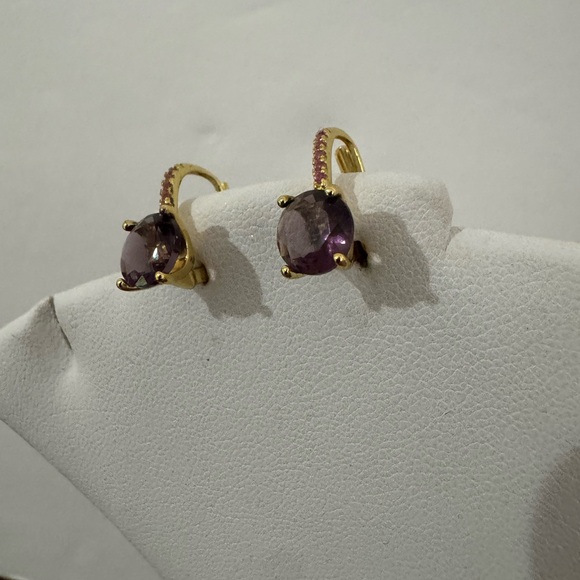 Pink tourmaline garnet gemstone drop style earrings gold filled - Picture 6 of 16